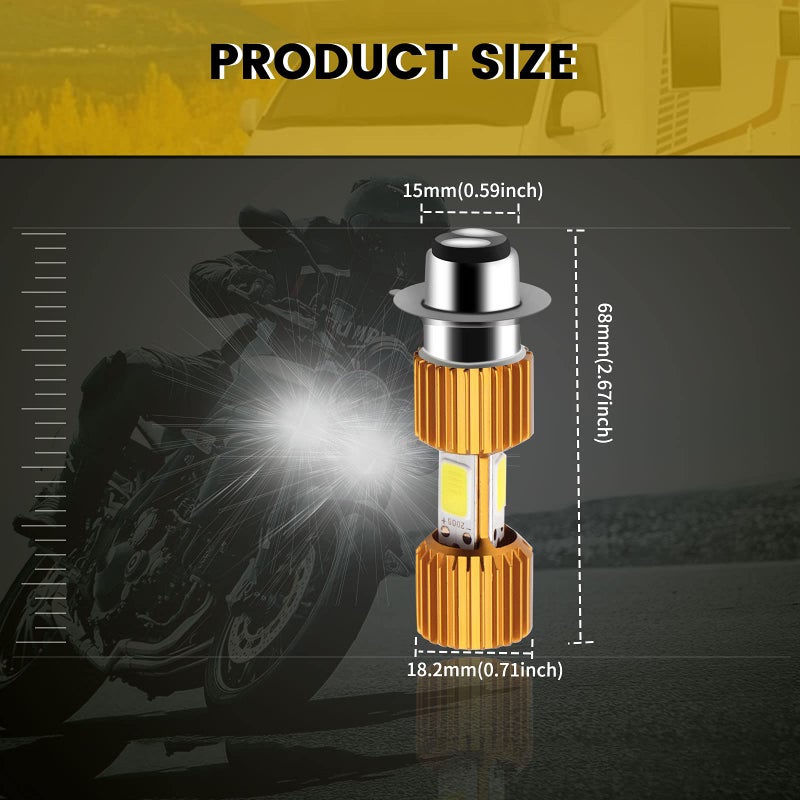 YM EBright YM E-Bright P15D Motorcycle lights Lamp 3 COB 18W LED Bulbs High Low Beam White Pack of 2 - Image 4